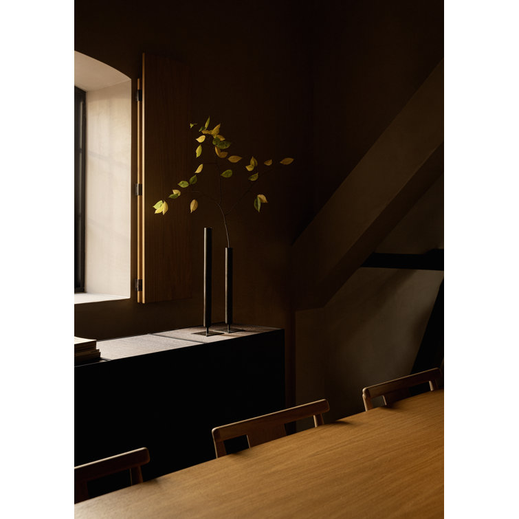 Tall Black Bronze-Plated Metal Table Vase