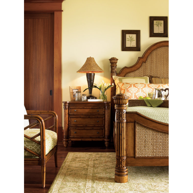 Traditional Brown 3-Drawer Bamboo Nightstand