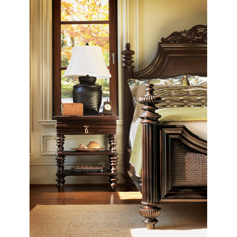 Kona Coffee Brown Traditional Single Drawer Nightstand with Antique Brass Pull