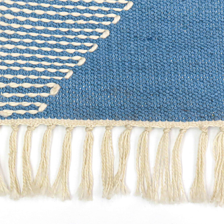 Dusty Blue Geometric Braided 4' x 6' Outdoor Rug