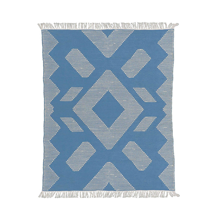 Dusty Blue Geometric Braided 4' x 6' Outdoor Rug