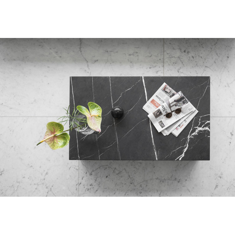 Gray Kendzo Rectangular Genuine Marble Coffee Table