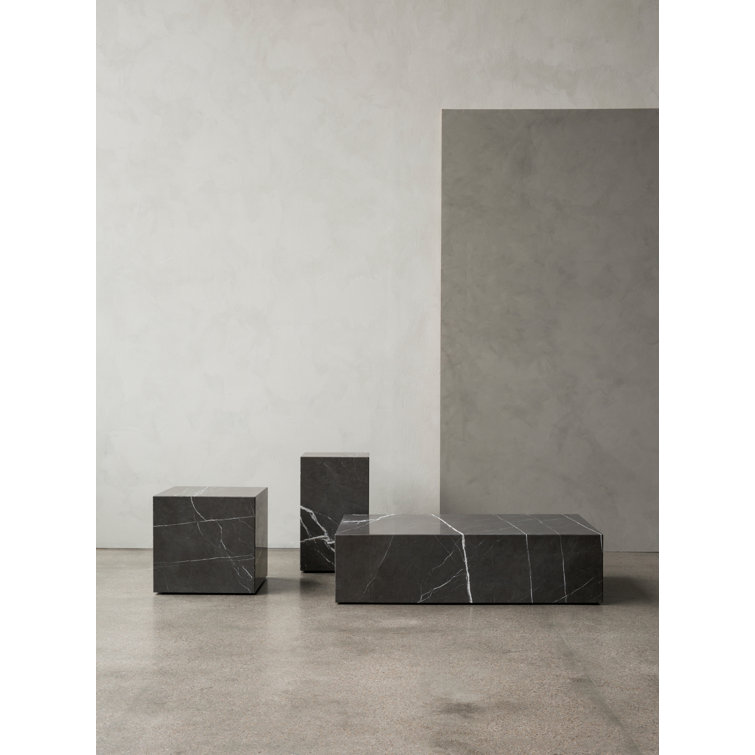 Gray Kendzo Rectangular Genuine Marble Coffee Table