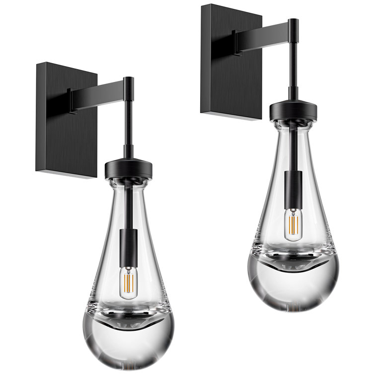 Black Metal Dual Light Raindrop Crystal Sconce