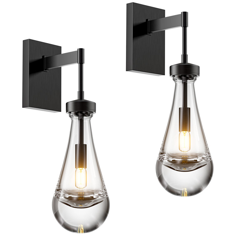 Black Metal Dual Light Raindrop Crystal Sconce