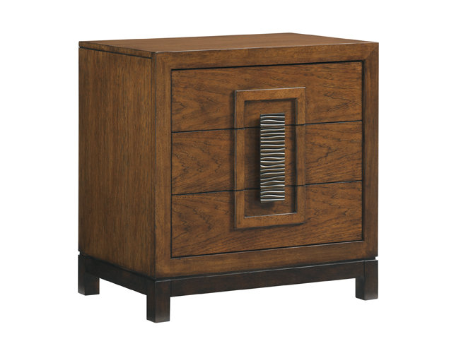 Brown Transitional 3-Drawer Wooden Nightstand