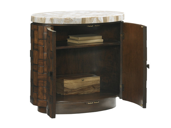 Banyan Oval Wood & Stone Accent Table in Beige/Brown