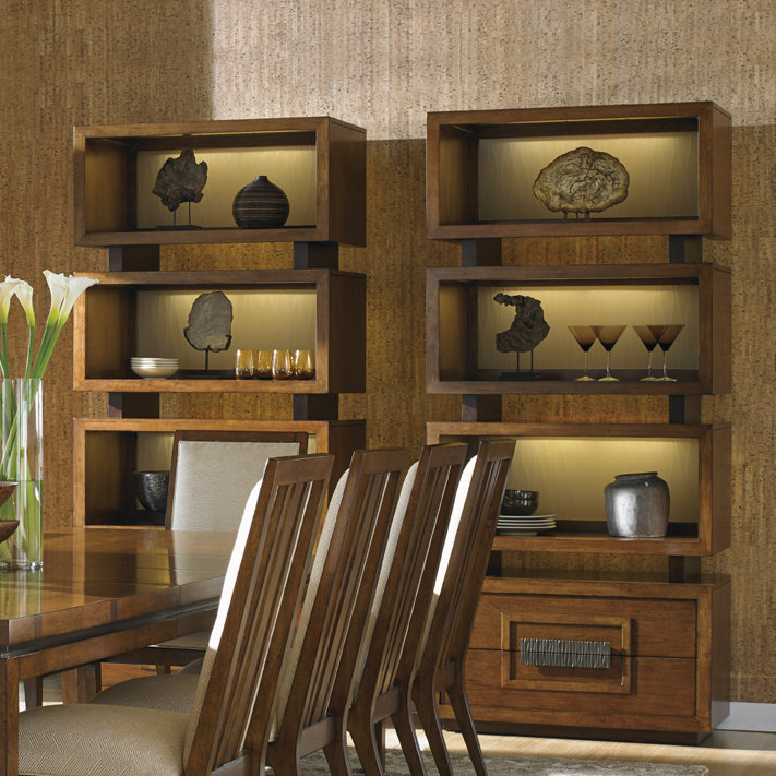 Tonga Tiered Bookcase with Sea Glass Back Panels and LED Lighting