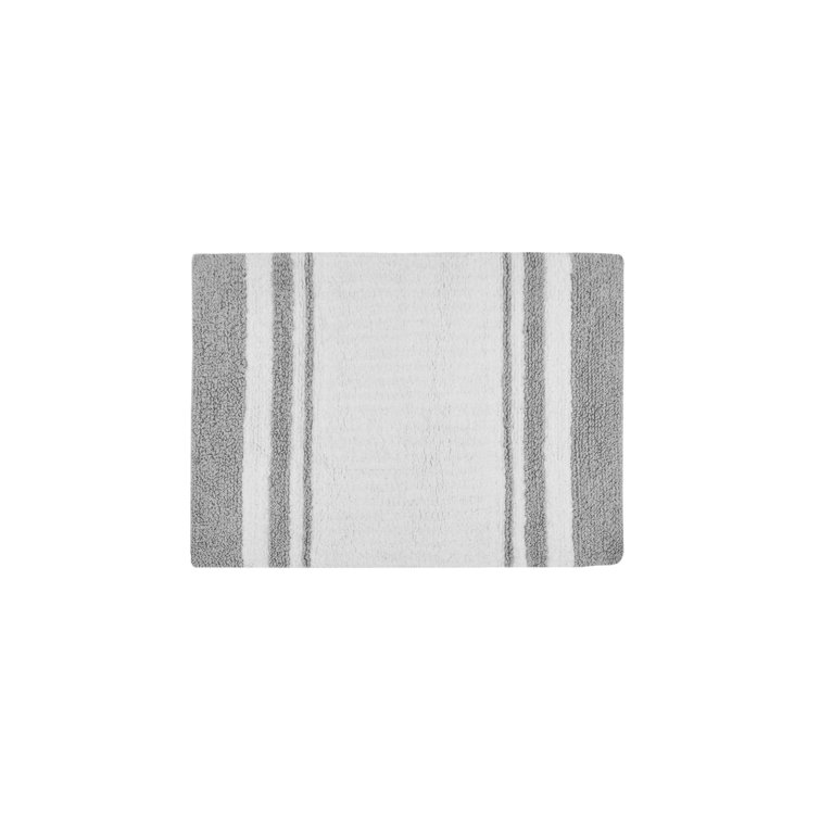 Gray and White Cotton Reversible Striped Bath Rug