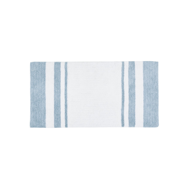 Blue and White Cotton Reversible Bath Rug