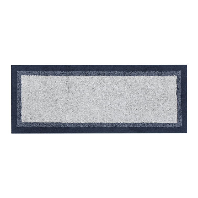 Gray and Navy Cotton Tufted Border Bath Rug