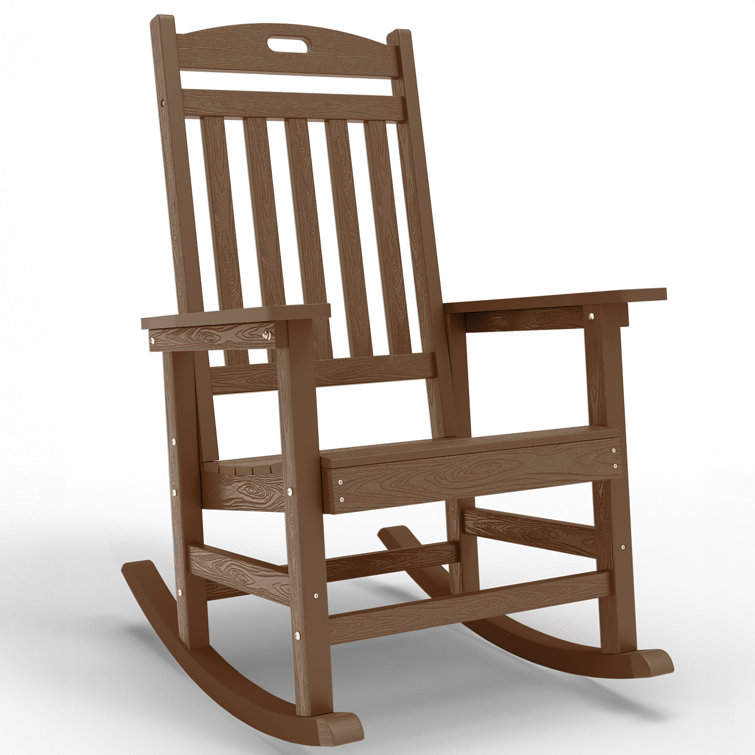 Teak Brown Resin Rocking Adirondack Chair with Arms
