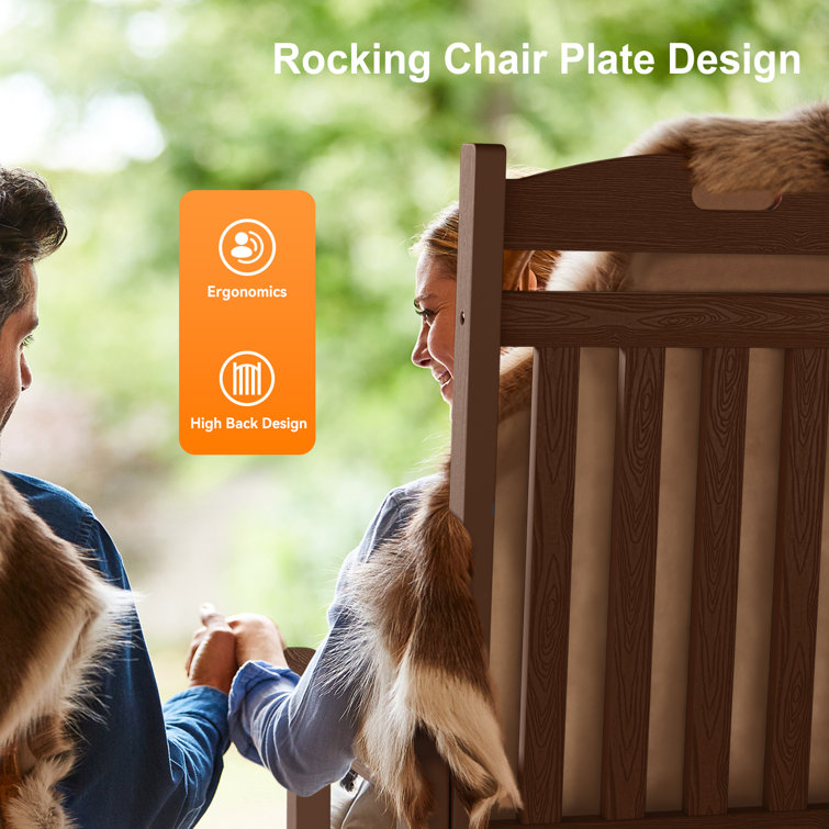 Teak Brown Resin Rocking Adirondack Chair with Arms