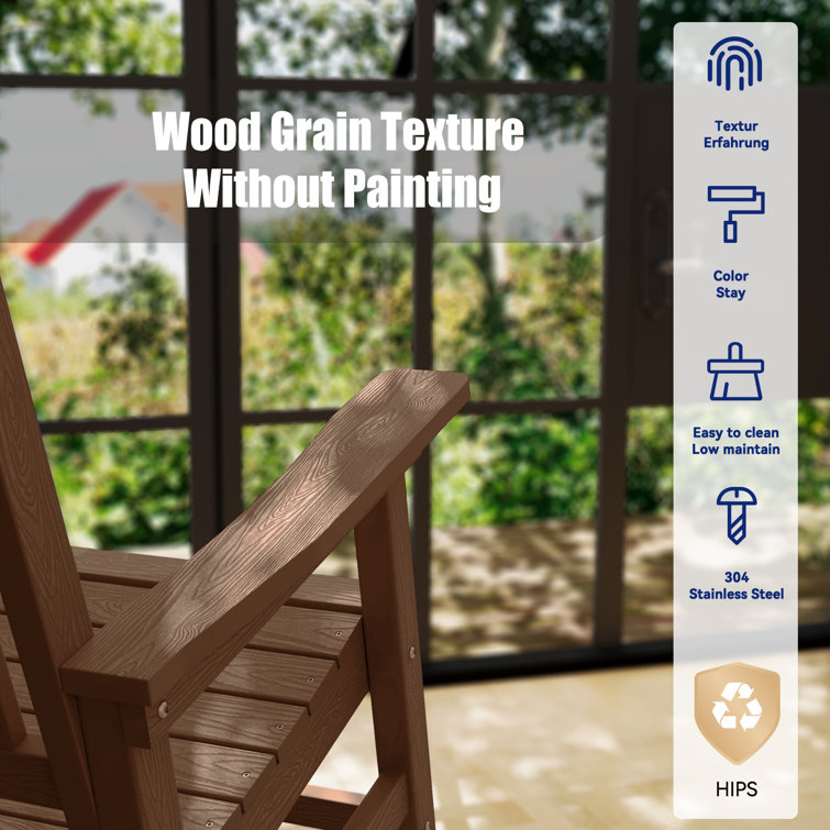 Teak Brown Resin Rocking Adirondack Chair with Arms