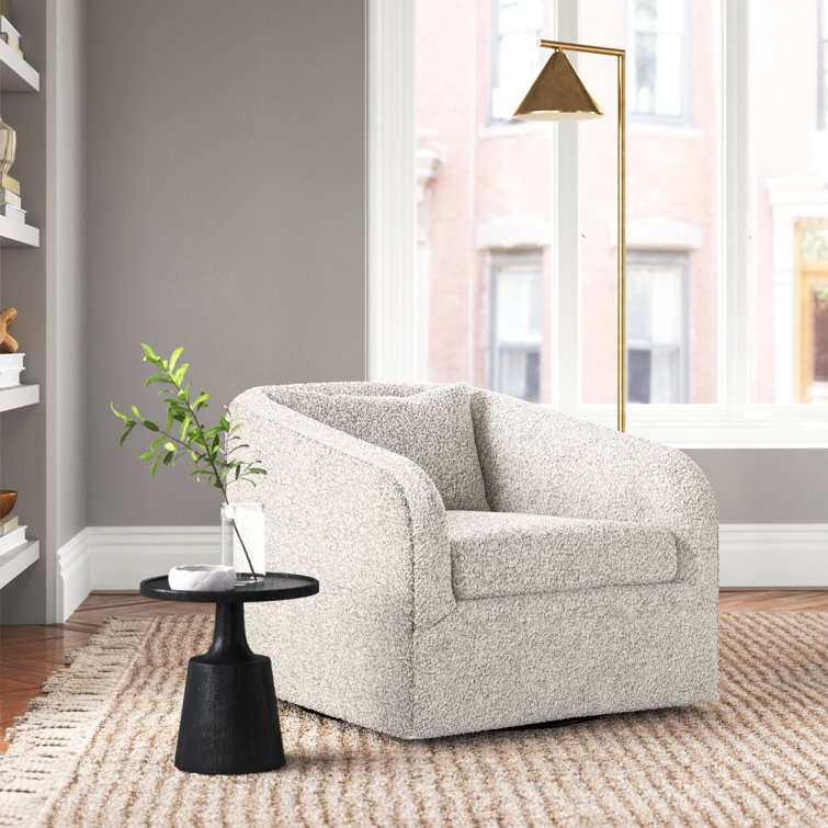 Domino White Leather Swivel Chair with Plush Pillow