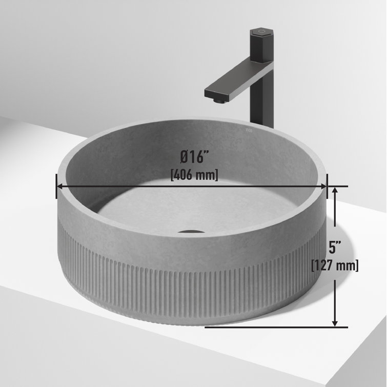 Gray Stone Round Above-Counter Fluted Vessel Sink