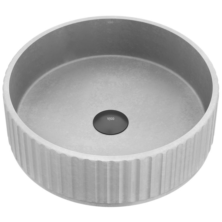 Gray Fluted Concrete Round Above-Counter Vessel Sink