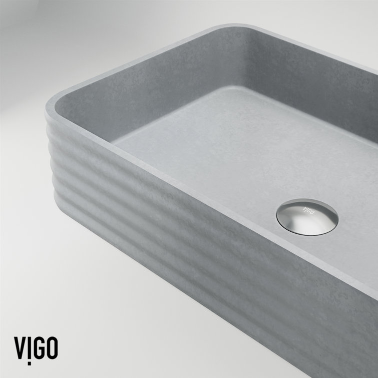 Cadman Gray Concrete Rectangular Vessel Sink with Brushed Nickel Faucet