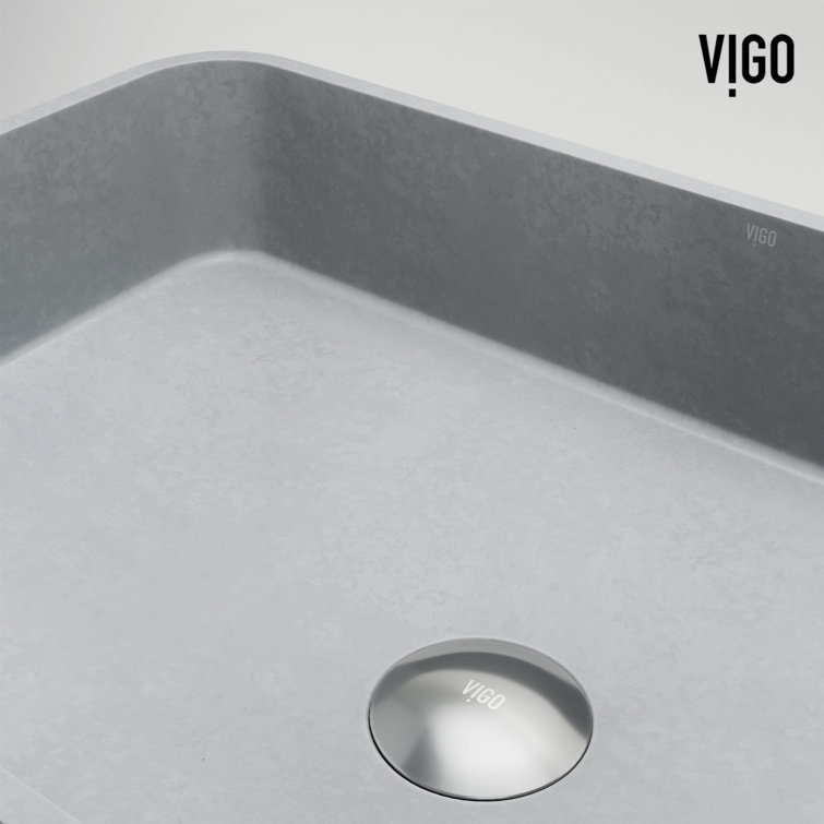 Cadman Gray Concrete Rectangular Vessel Sink with Brushed Nickel Faucet