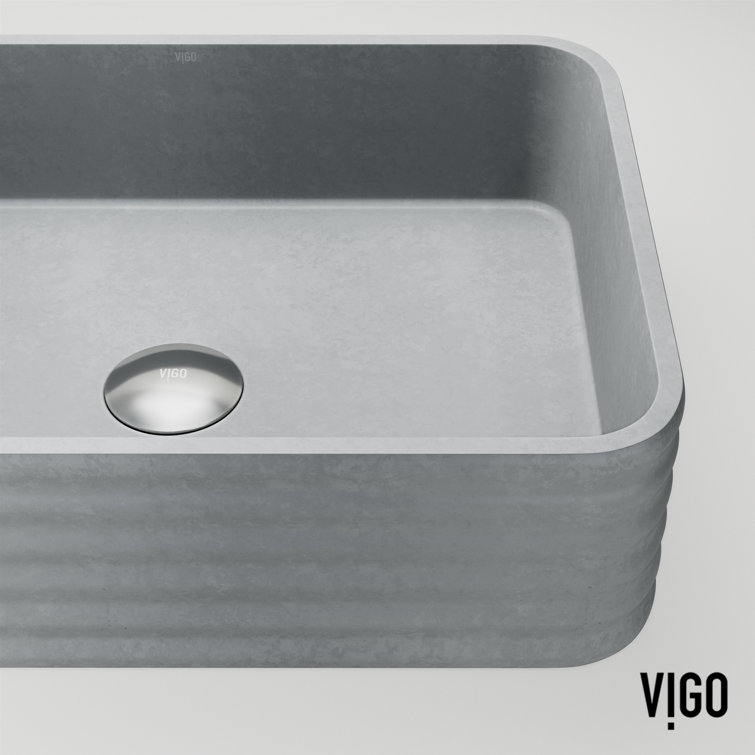 Gray Concrete Rectangular Vessel Sink with Brushed Nickel Faucet
