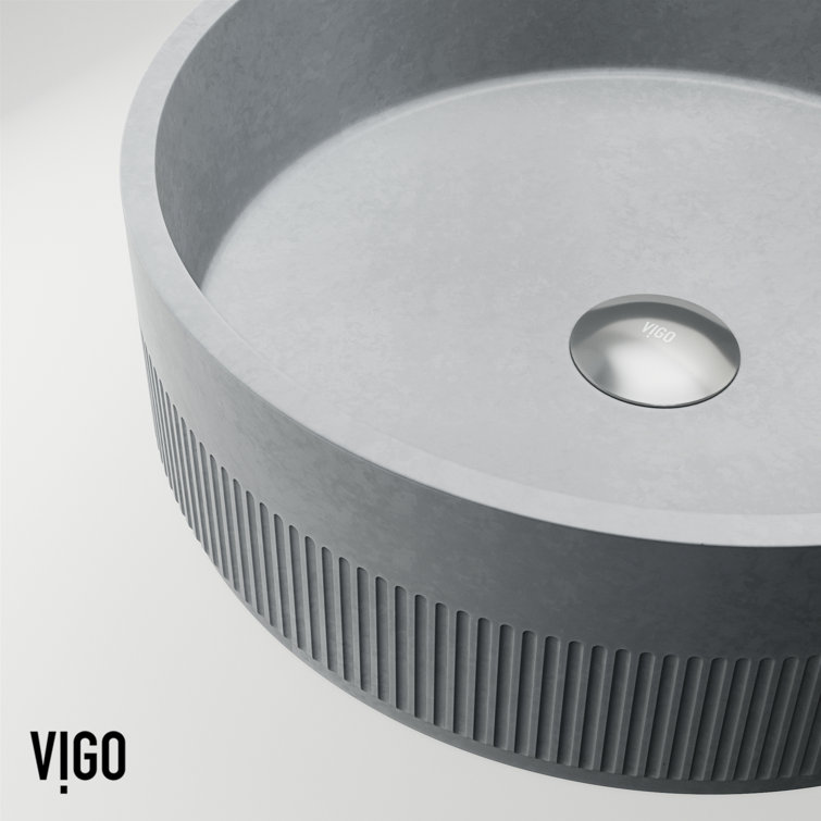 Gray Stone Round Above-Counter Fluted Vessel Sink