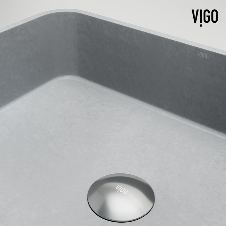 Gray Concrete Rectangular Vessel Sink with Brushed Nickel Faucet