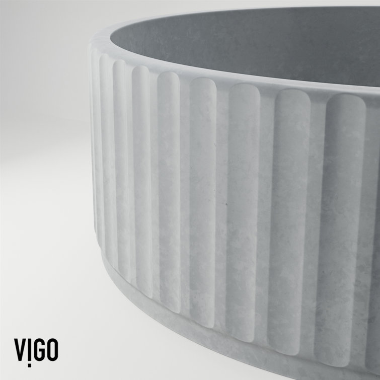 Gray Fluted Concrete Round Above-Counter Vessel Sink