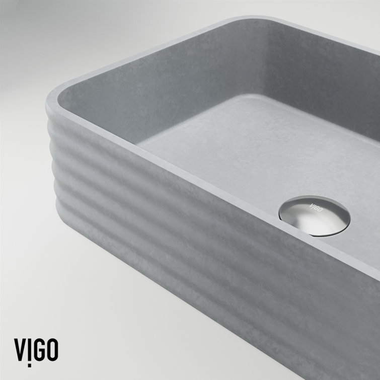 Gray Concrete Rectangular Vessel Sink with Brushed Nickel Faucet