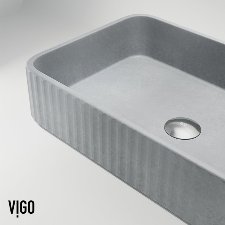 Gray Rectangular Concrete Above-Counter Bathroom Vessel Sink