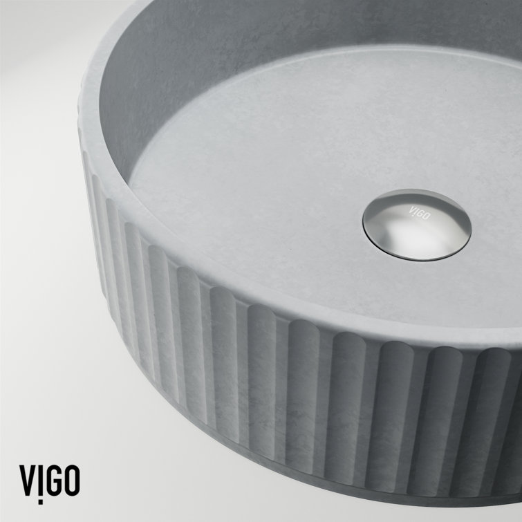 Gray Fluted Concrete Round Above-Counter Vessel Sink
