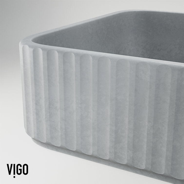 Gray Rectangular Concrete Above-Counter Bathroom Vessel Sink