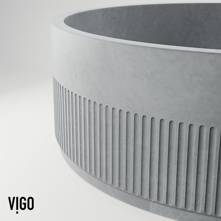 Gray Stone Round Above-Counter Fluted Vessel Sink