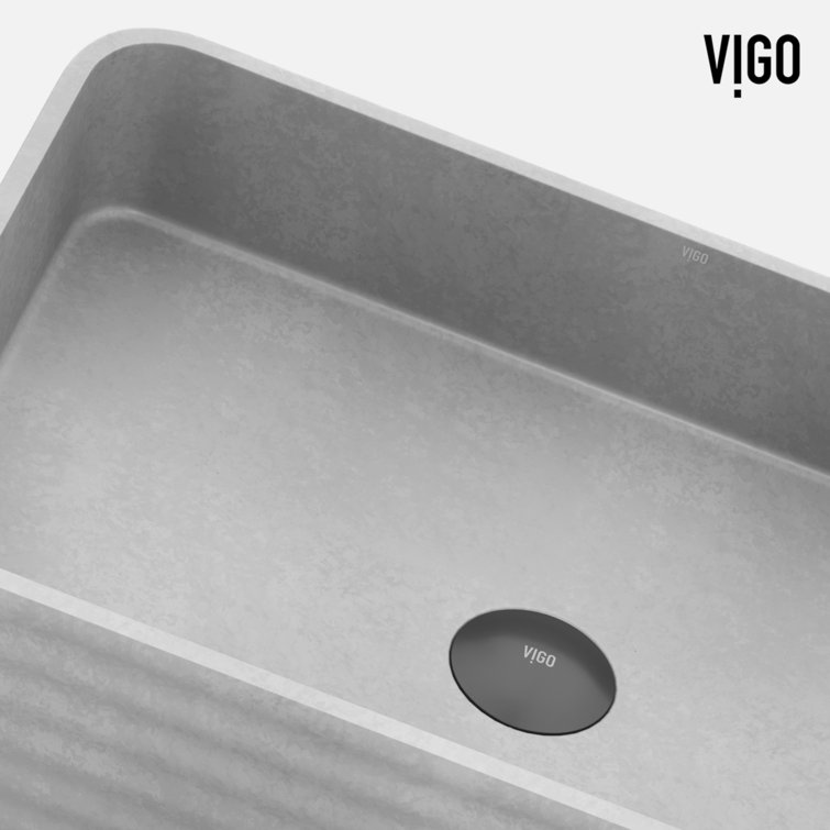 Cadman Gray Concrete Rectangular Vessel Sink with Brushed Nickel Faucet