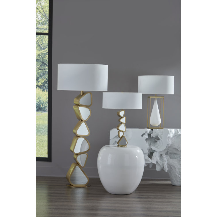 24" White Transitional Round Stone Drum End Table