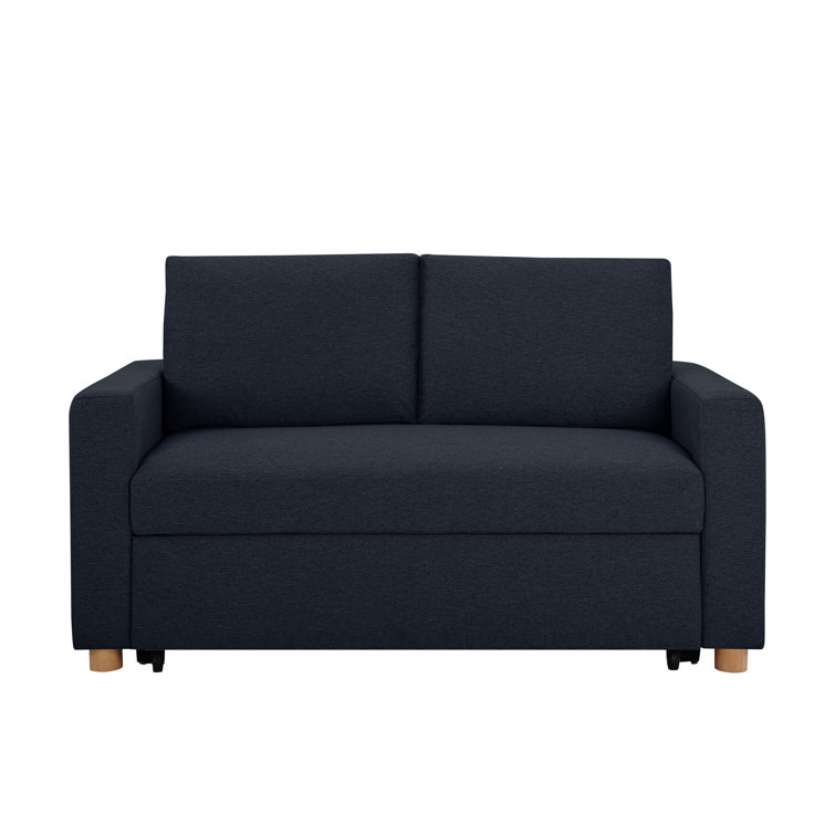 Navy Blue Fabric Full Size Convertible Sleeper Sofa