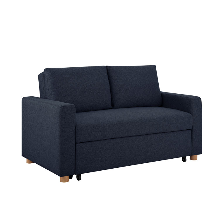 Navy Blue Fabric Full Size Convertible Sleeper Sofa