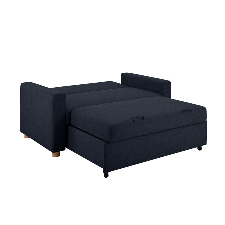Navy Blue Fabric Full Size Convertible Sleeper Sofa