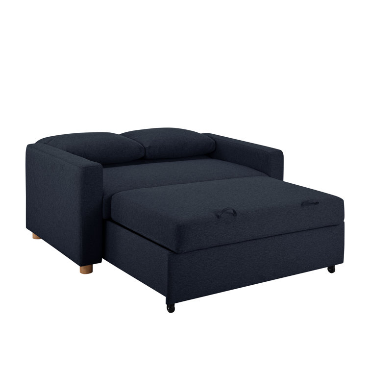 Navy Blue Fabric Full Size Convertible Sleeper Sofa
