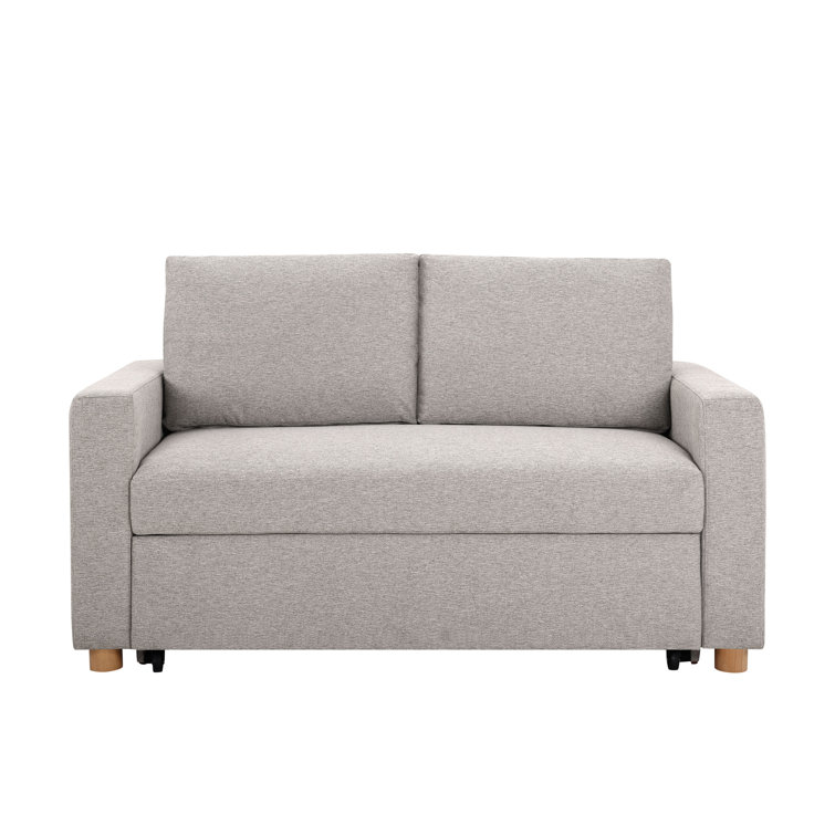 Light Gray Fabric Convertible Sleeper Sofa with Wooden Legs