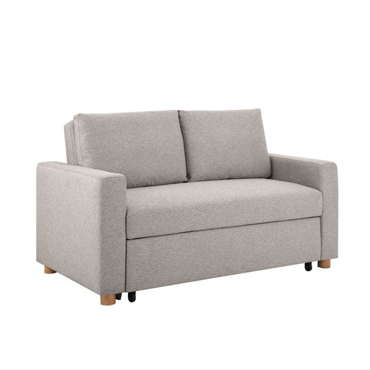 Light Gray Fabric Convertible Sleeper Sofa with Wooden Legs