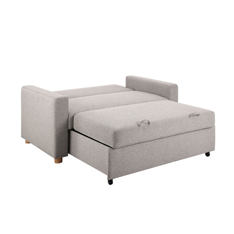 Light Gray Fabric Convertible Sleeper Sofa with Wooden Legs