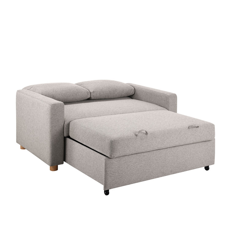 Light Gray Fabric Convertible Sleeper Sofa with Wooden Legs