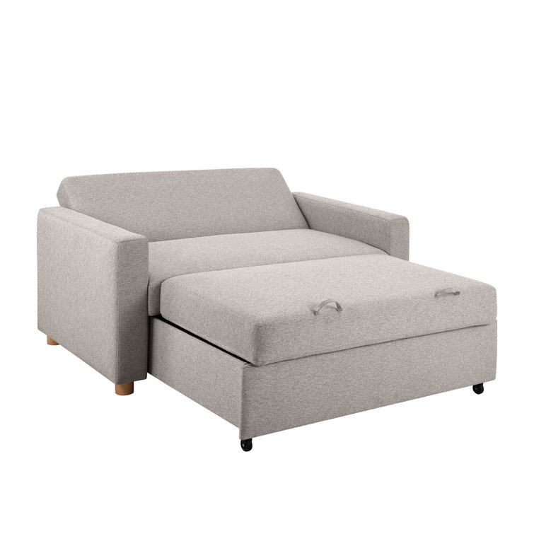 Light Gray Fabric Convertible Sleeper Sofa with Wooden Legs