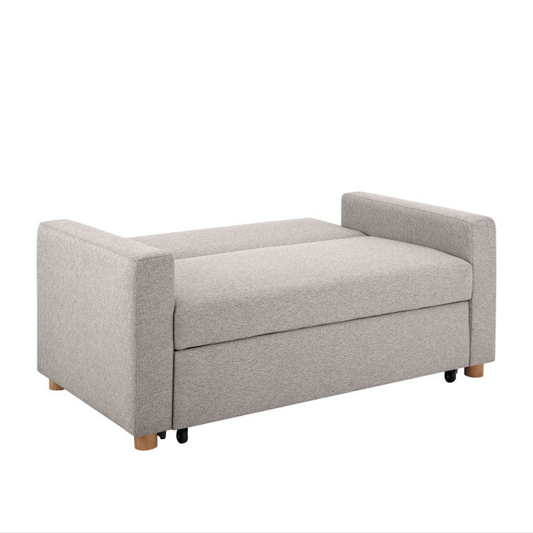 Light Gray Fabric Convertible Sleeper Sofa with Wooden Legs