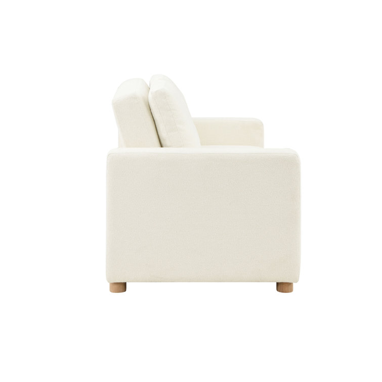 Ivory Boucle Full Size Convertible Sleeper Sofa with Wood Legs