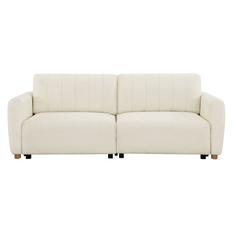 Ivory Boucle Tufted Queen Convertible Sleeper Sofa