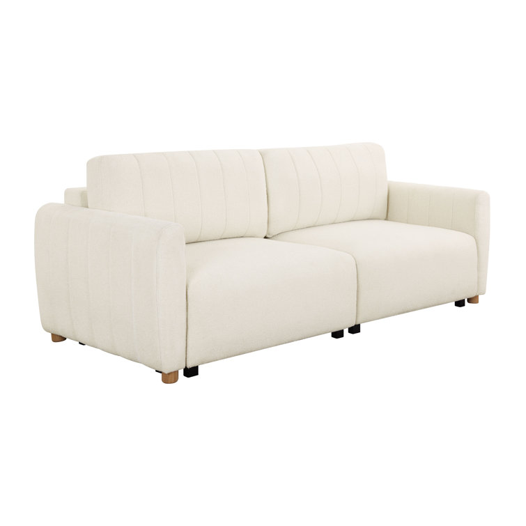 Ivory Boucle Tufted Queen Convertible Sleeper Sofa