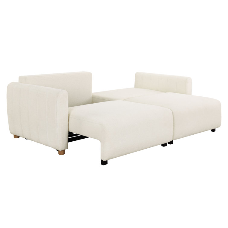 Ivory Boucle Tufted Queen Convertible Sleeper Sofa