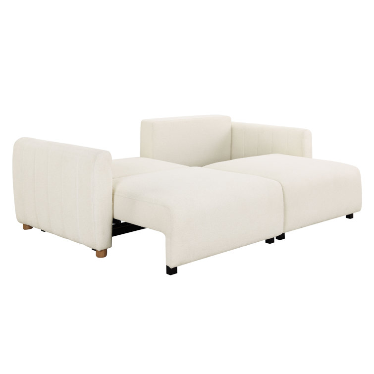 Ivory Boucle Tufted Queen Convertible Sleeper Sofa