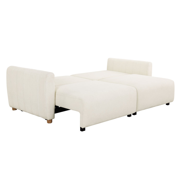 Ivory Boucle Tufted Queen Convertible Sleeper Sofa
